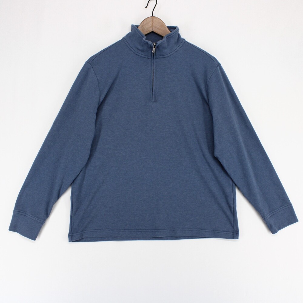 Fair Harbor Larchmont Pullover Mens M Blue Quarter Zip Seawool Organic Cotton